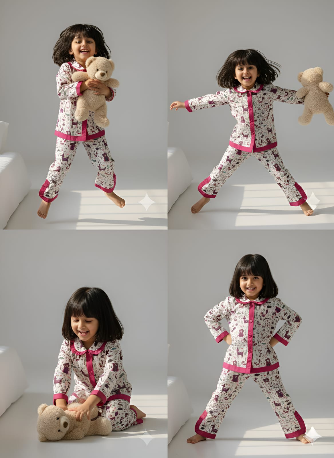 Pink Frill Animal Print Night Suit For Girls