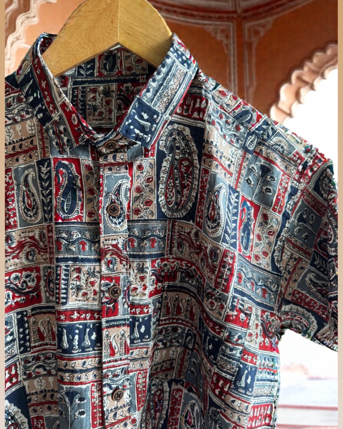 Traditional Block Print Cotton Half Sleeve Shirt For Men