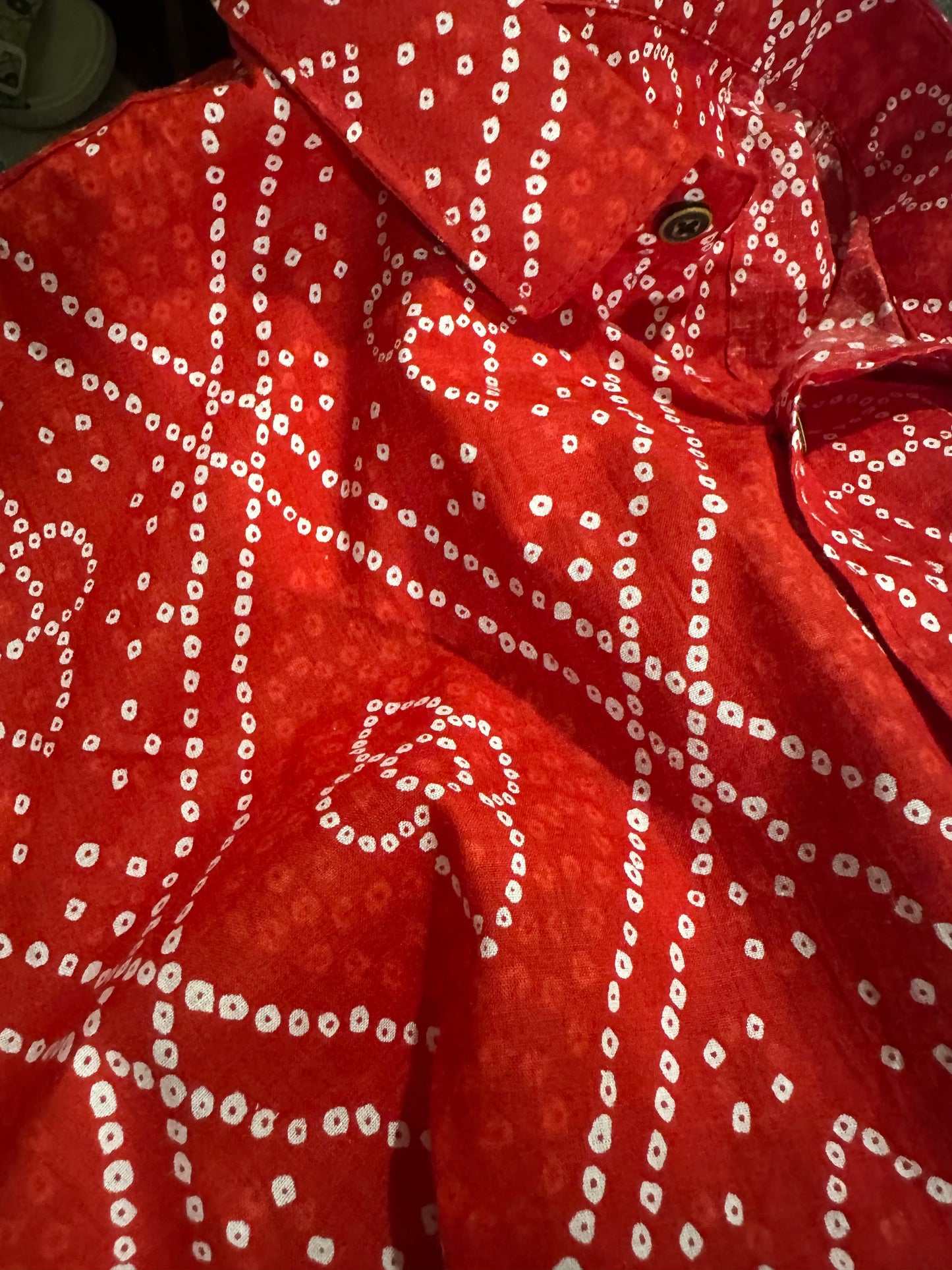 Red Bandhej Half Sleeves Cotton Shirt For Men