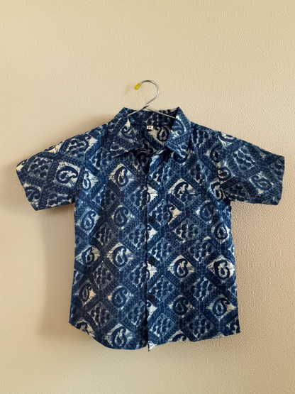 Indigo Print Half Sleeve Shirt For Boys