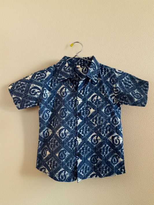 Indigo Print Half Sleeve Shirt For Boys
