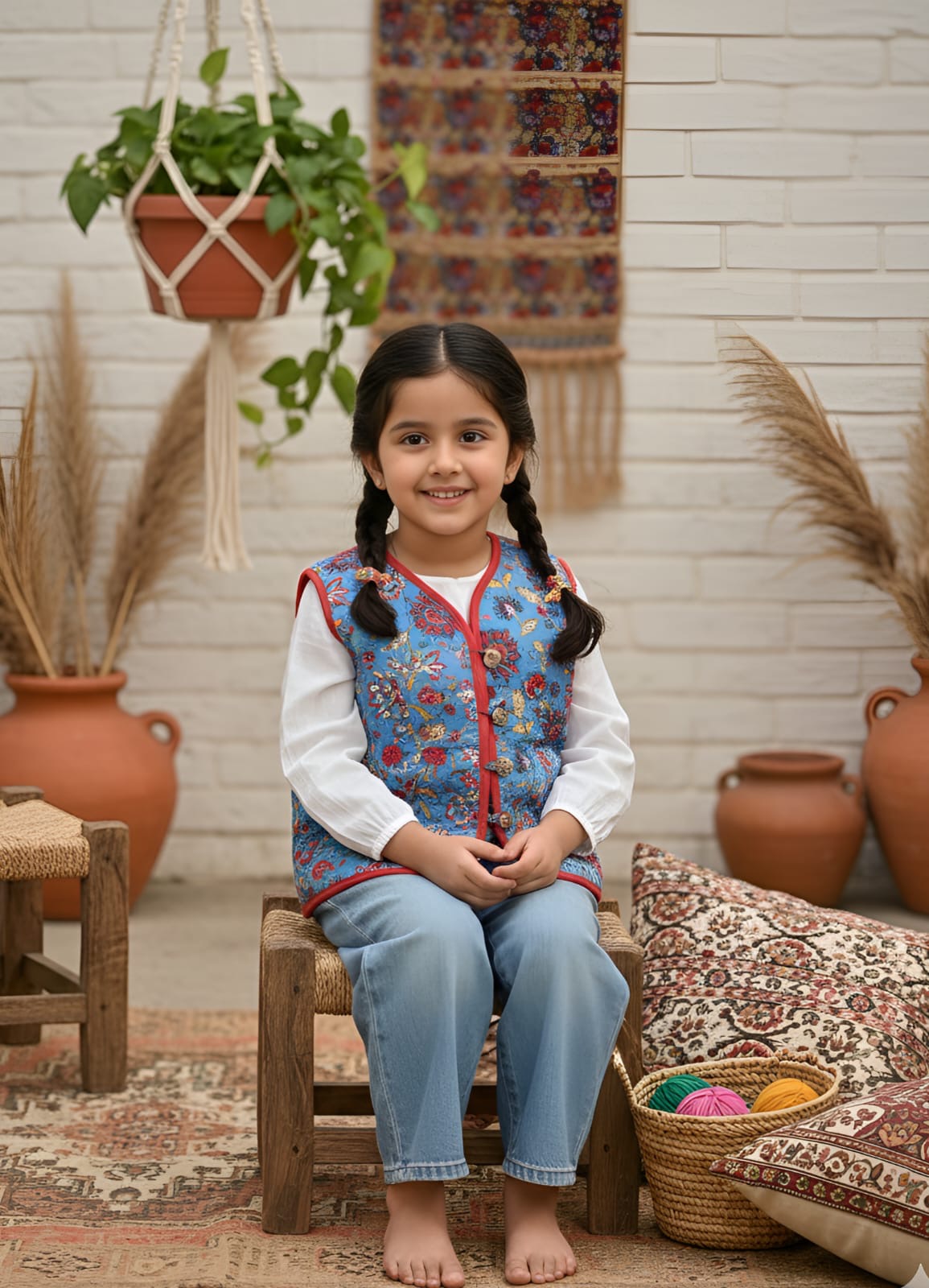 Reversible Sleeveless Cotton Printed Quilted Jacket for Kids | Pink | Blue