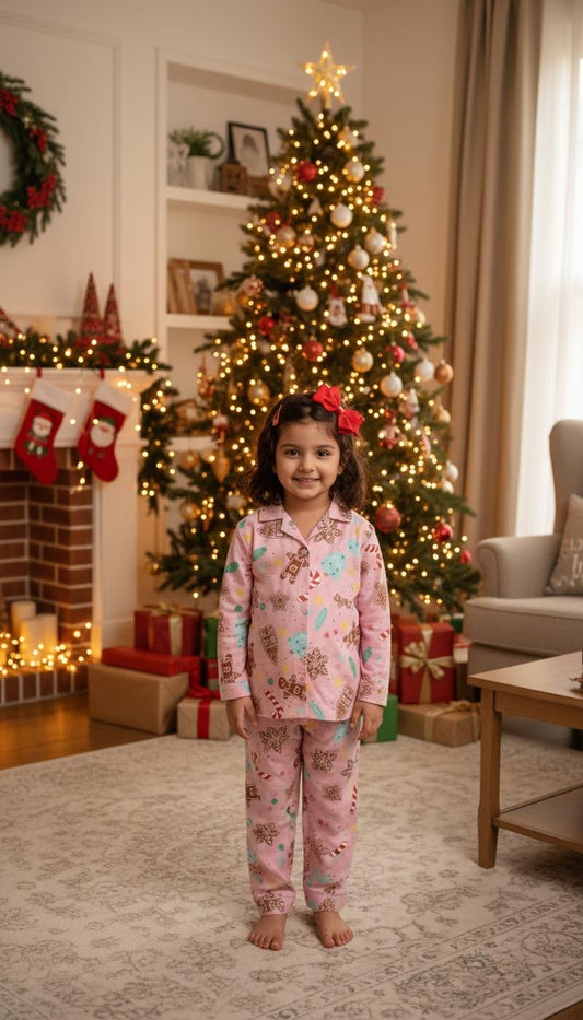 Christmas Theme Gingerbread Printed Unisex Kids Night Suit