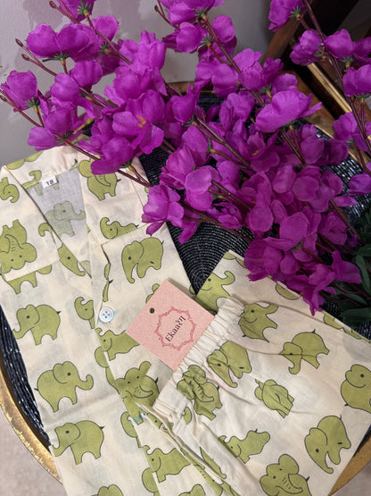 Green Elephant Unisex Kids Night Suit