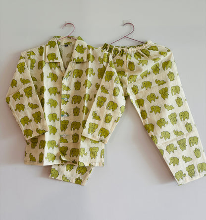 Green Elephant Unisex Kids Night Suit