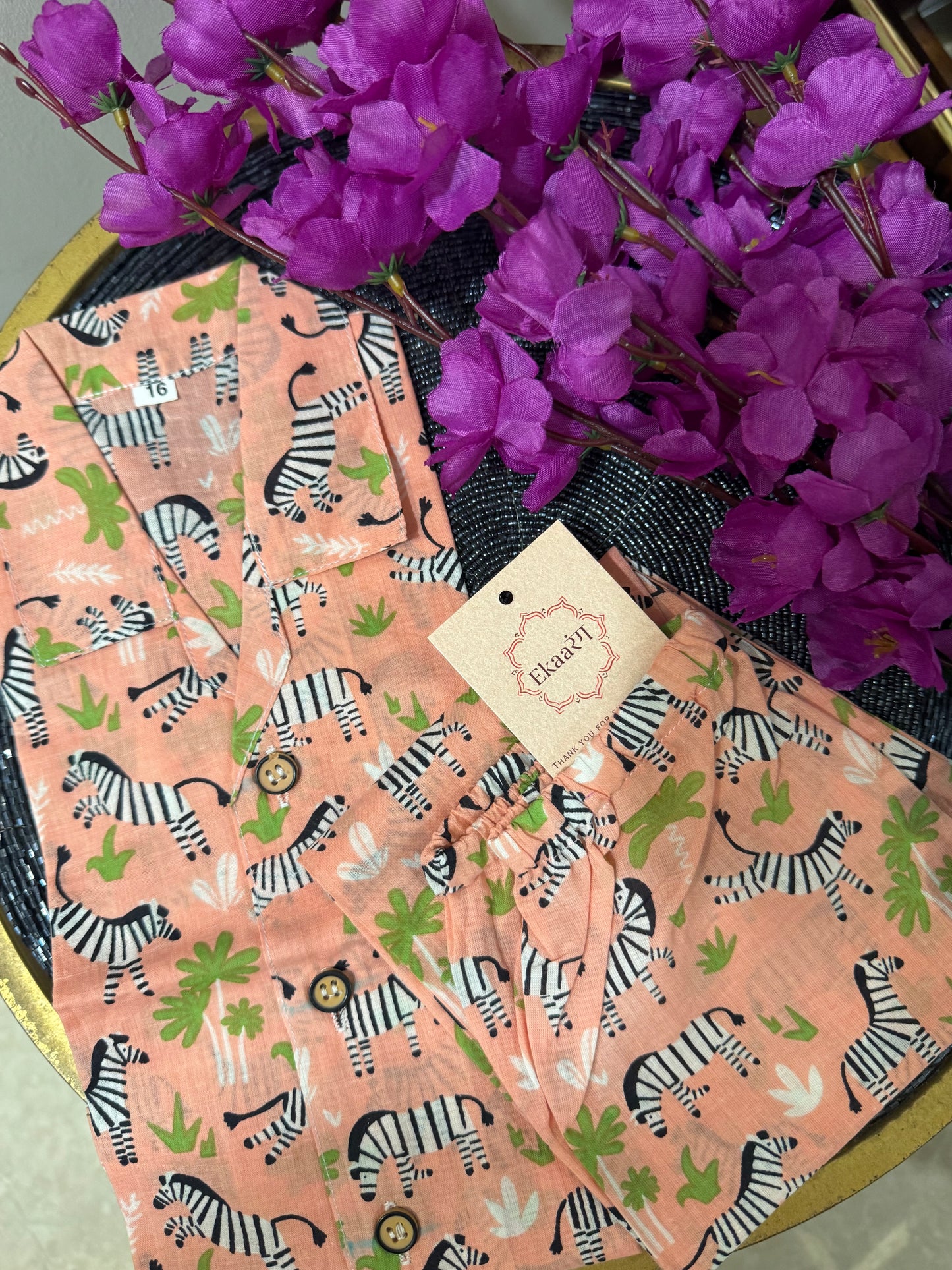 Pink Zebra Printed Unisex Kids Night Suit