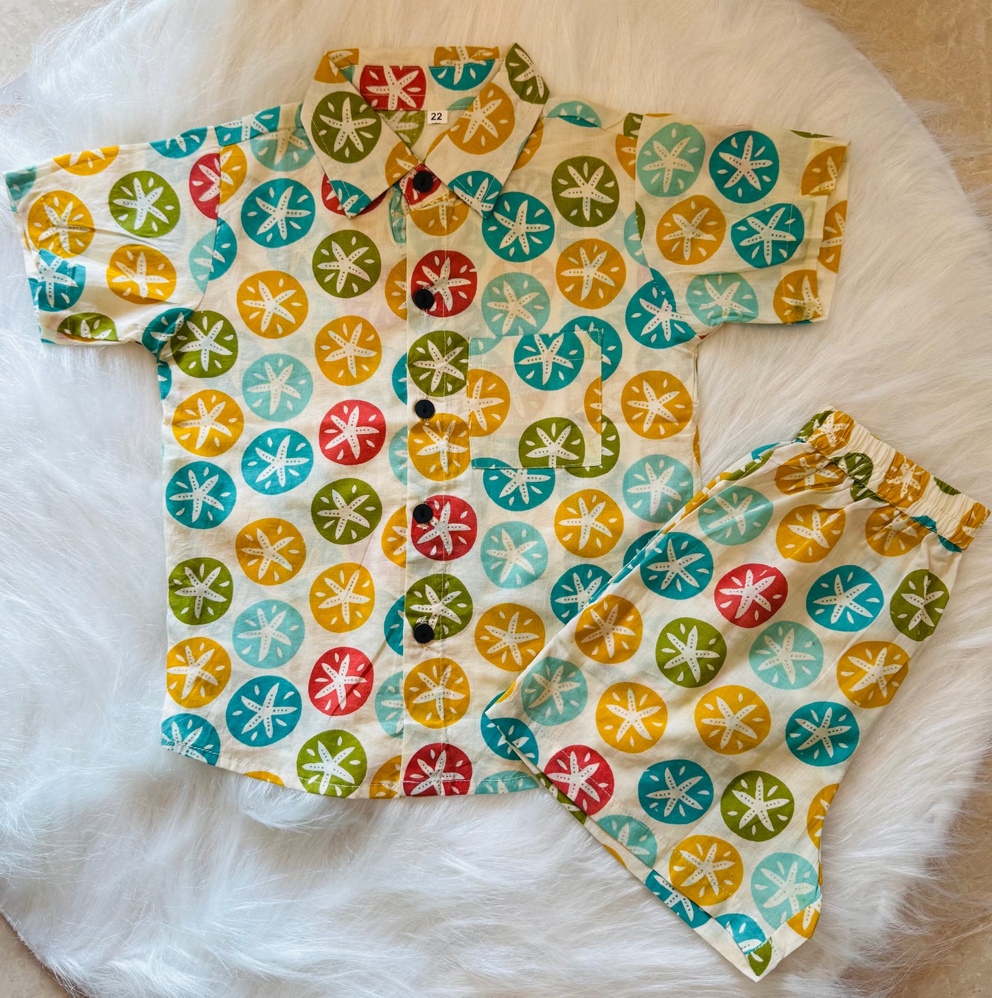 Star Fish Print Half Sleeve Co-ord Set For Boys