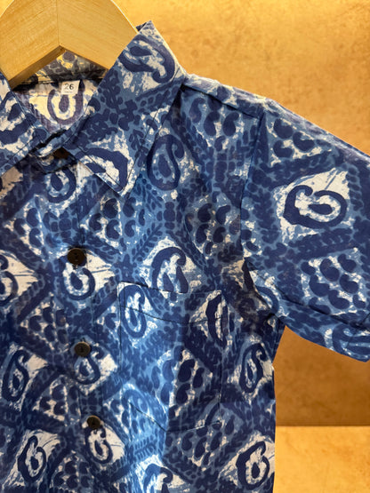 Indigo Print Half Sleeve Shirt For Boys
