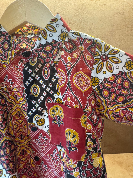 Traditional Block Print Half Sleeve Shirt For Boys