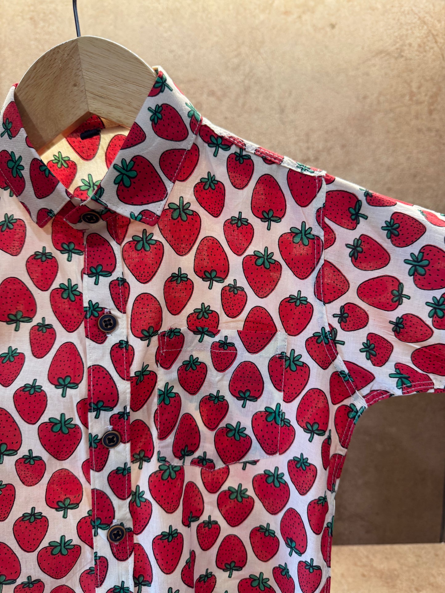 Strawberry Printed Half Sleeve Shirt For Boys