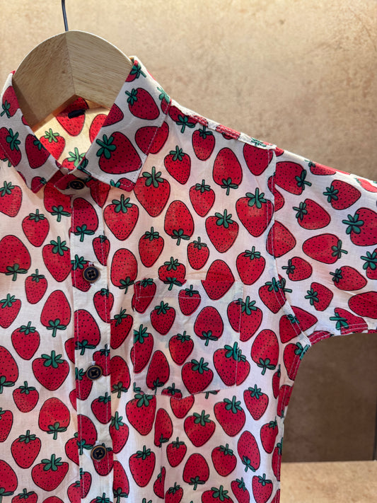Strawberry Printed Half Sleeve Shirt For Boys