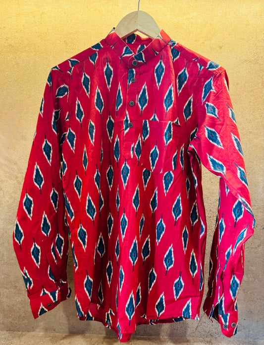 Red Leaf Pure Cotton Full Sleeve Short Kurta For Men