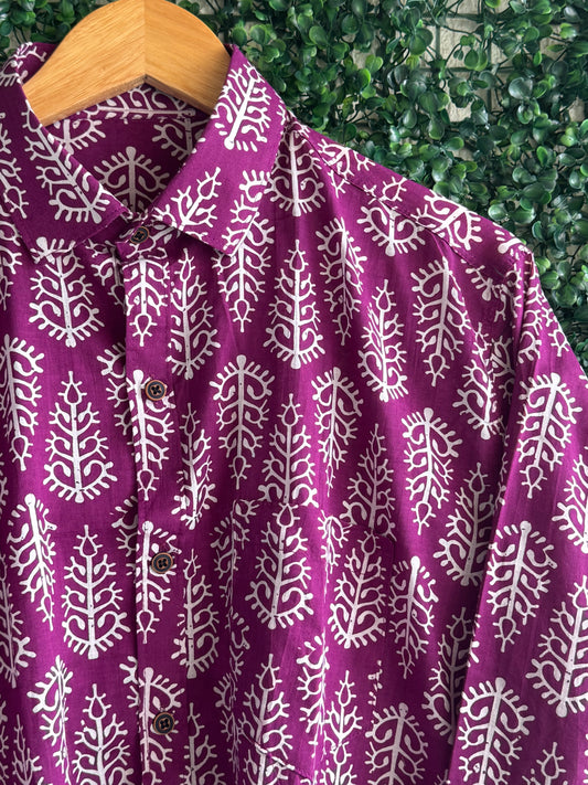 Purple Motif Pure Cotton Printed Full Sleeve Shirt For Men
