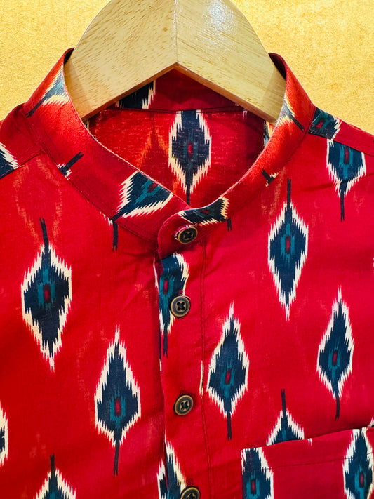 Red Leaf Pure Cotton Full Sleeve Short Kurta For Men