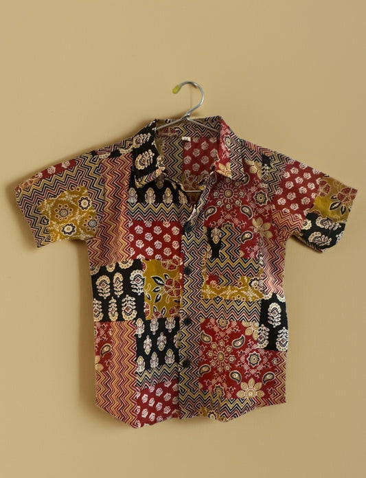 Traditional Block Print Half Sleeve Shirt For Boys