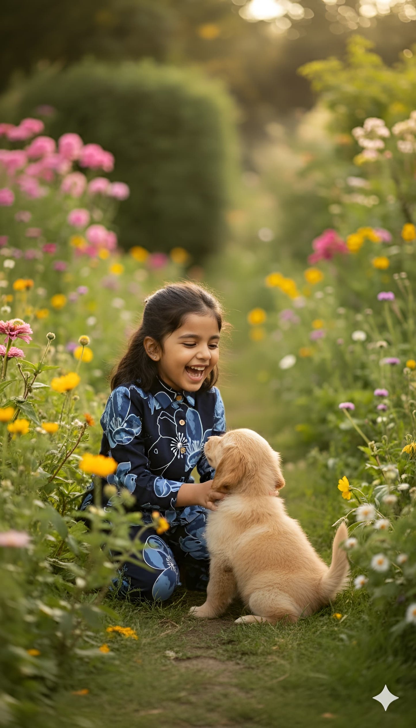 Blue Floral Print Night Co-ord Set For Girls With Frills