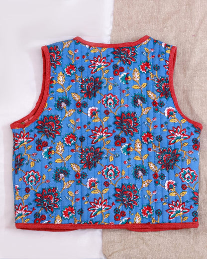 Reversible Sleeveless Cotton Printed Quilted Jacket for Kids | Pink | Blue